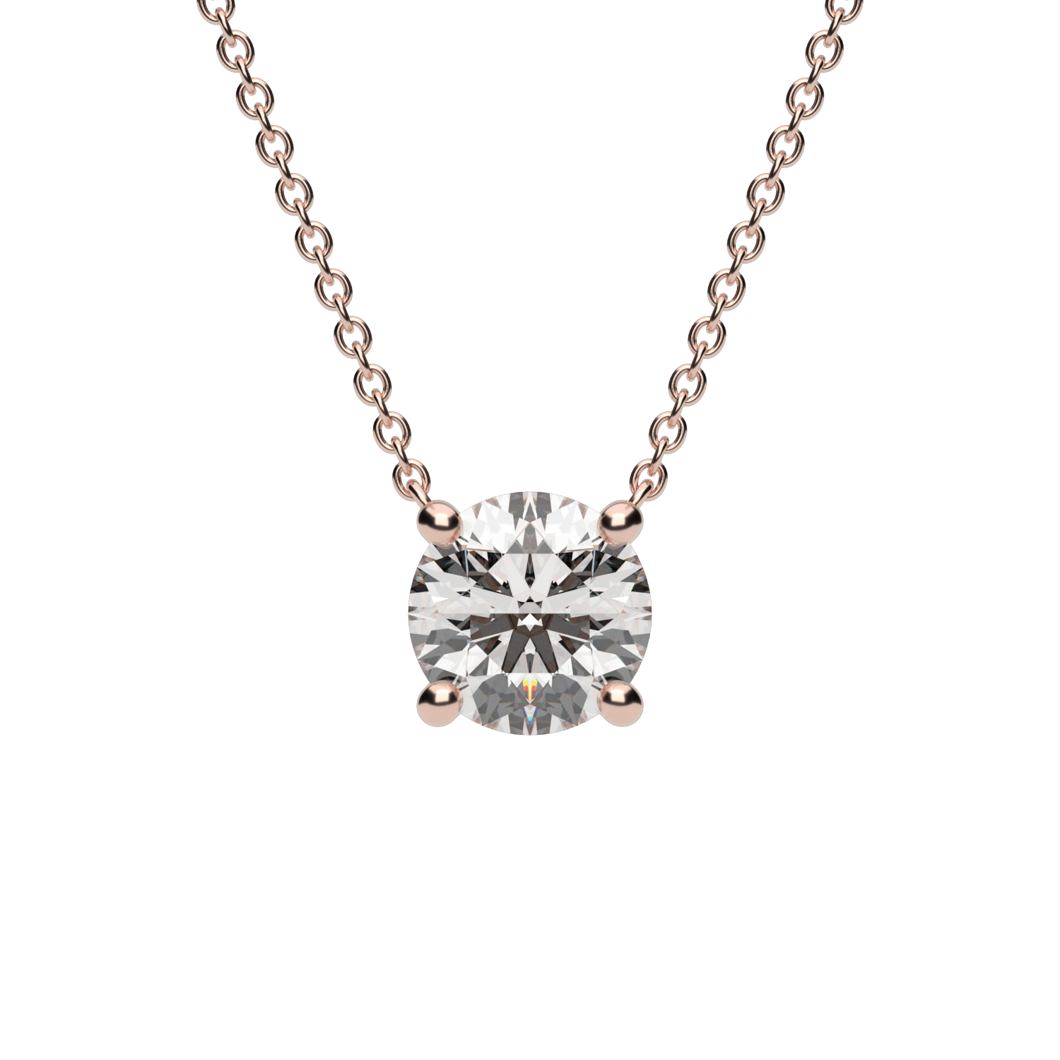 Rose/Pink Gold Round Shape Diamond Solitaire Pendant With Prong Setting