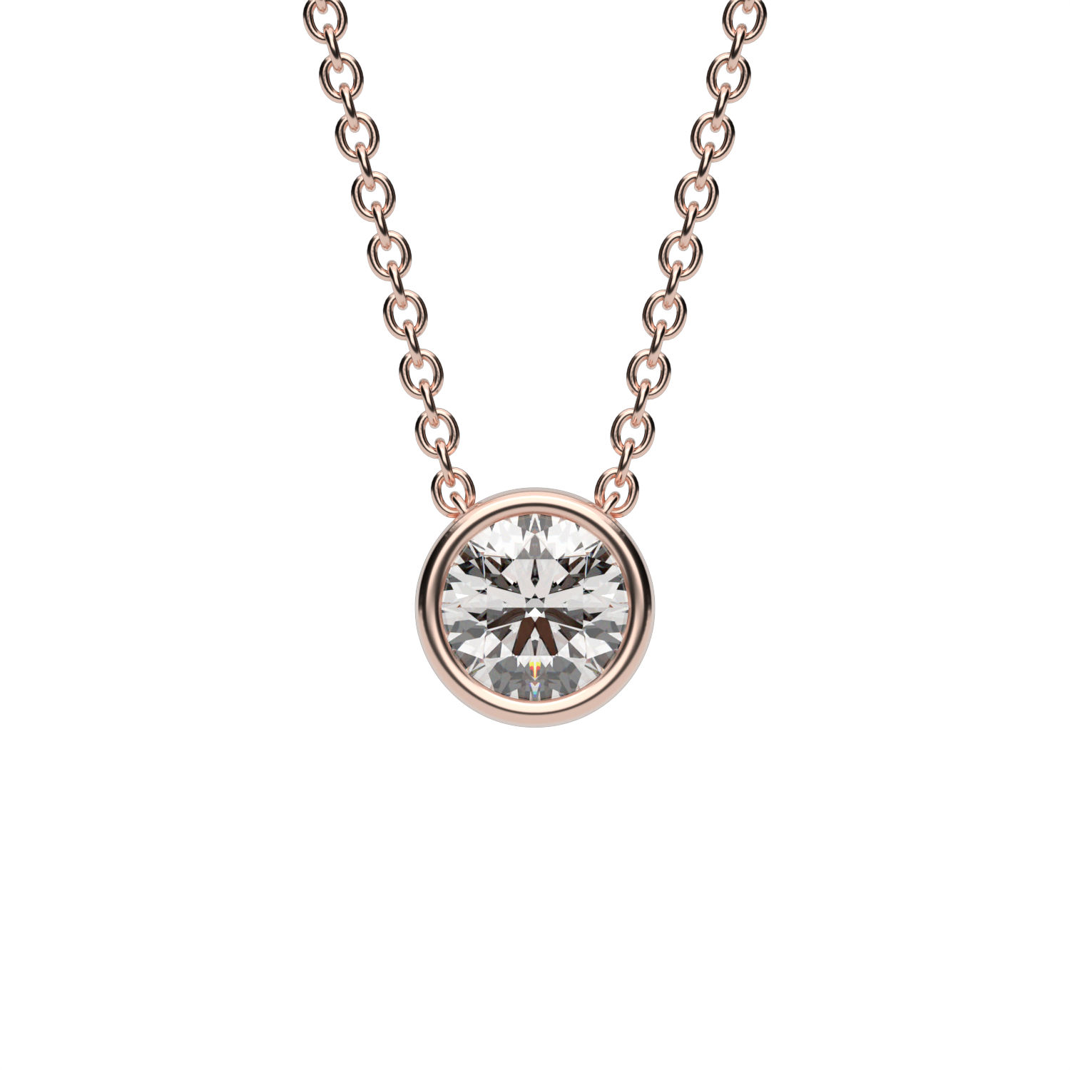 Rose/Pink Gold Round Shape Diamond Solitaire Pendant With Bezel Setting