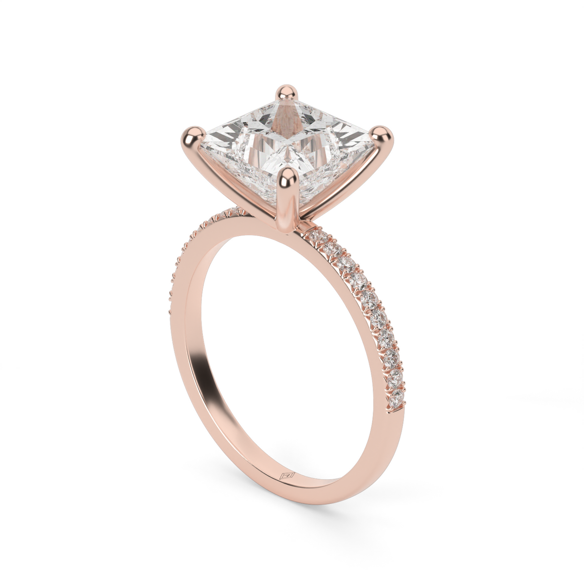 Petite French Cut Pave Engagement Ring — 14K Rose Gold / Princess / Lab Diamond (image)