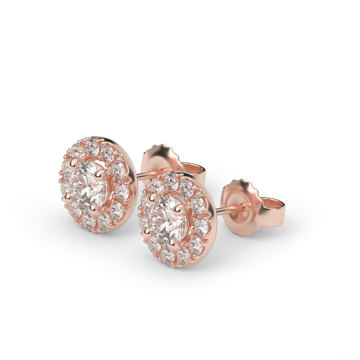 Halo Diamond Stud Earrings — 14K Rose Gold / Lab Diamond (image)