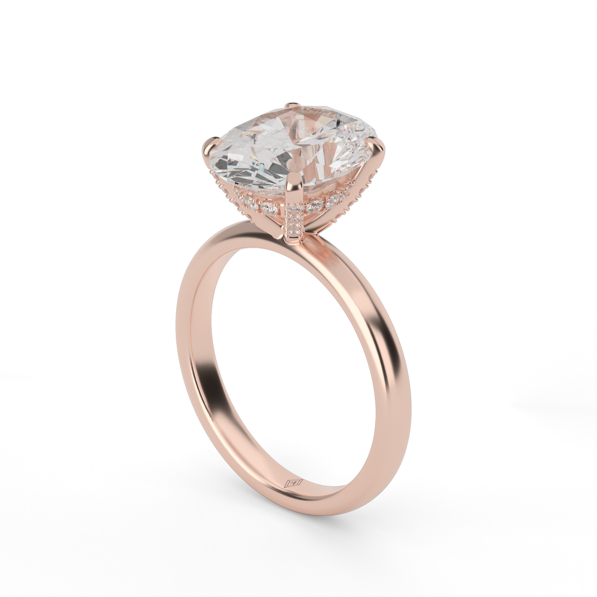 Solitaire Engagement Ring With Hidden Halo — 14K Rose Gold / Oval / Lab Diamond (image)