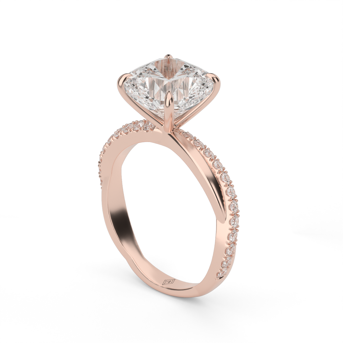 Pavé Shank Engagement Ring — 14K Rose Gold / Cushion / Lab Diamond (image)