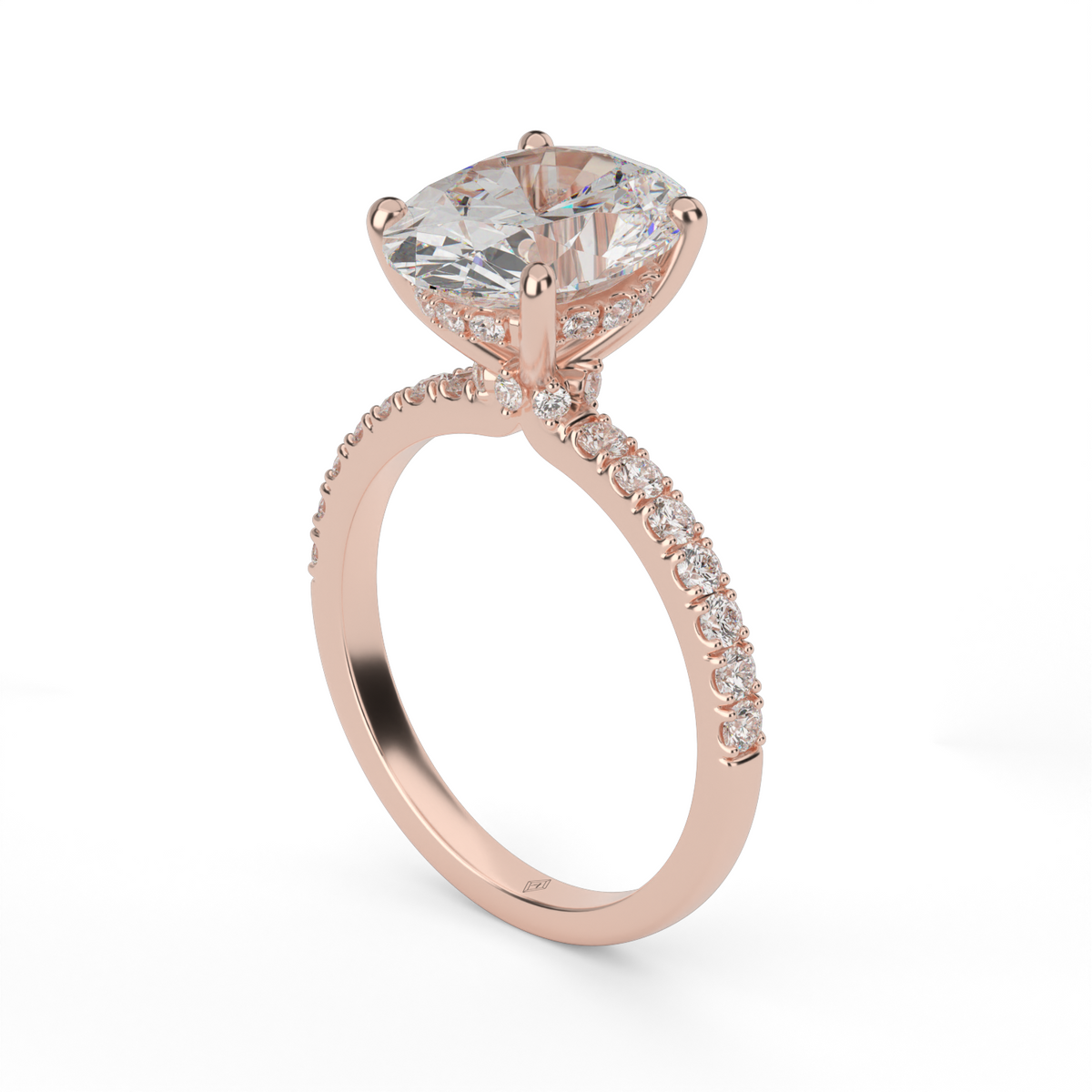 Crown Pavé Hidden Halo Engagement Ring — 14K Rose Gold / Oval / Lab Diamond (image)