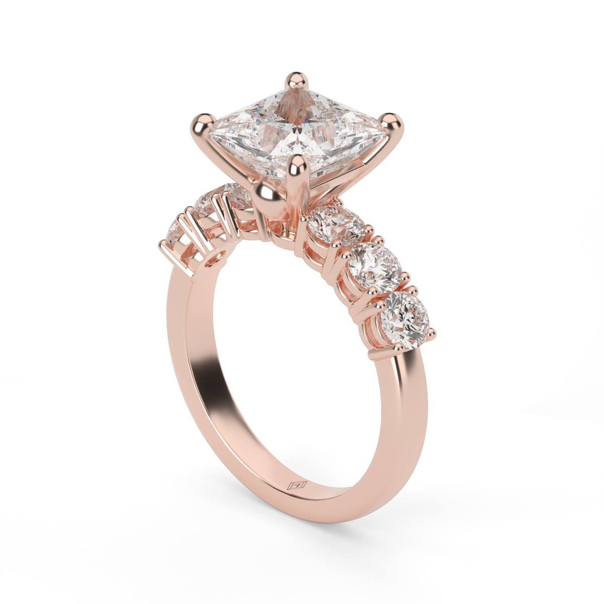 Prong Set Diamond Engagement Ring — 14K Rose Gold / Princess / Lab Diamond (image)