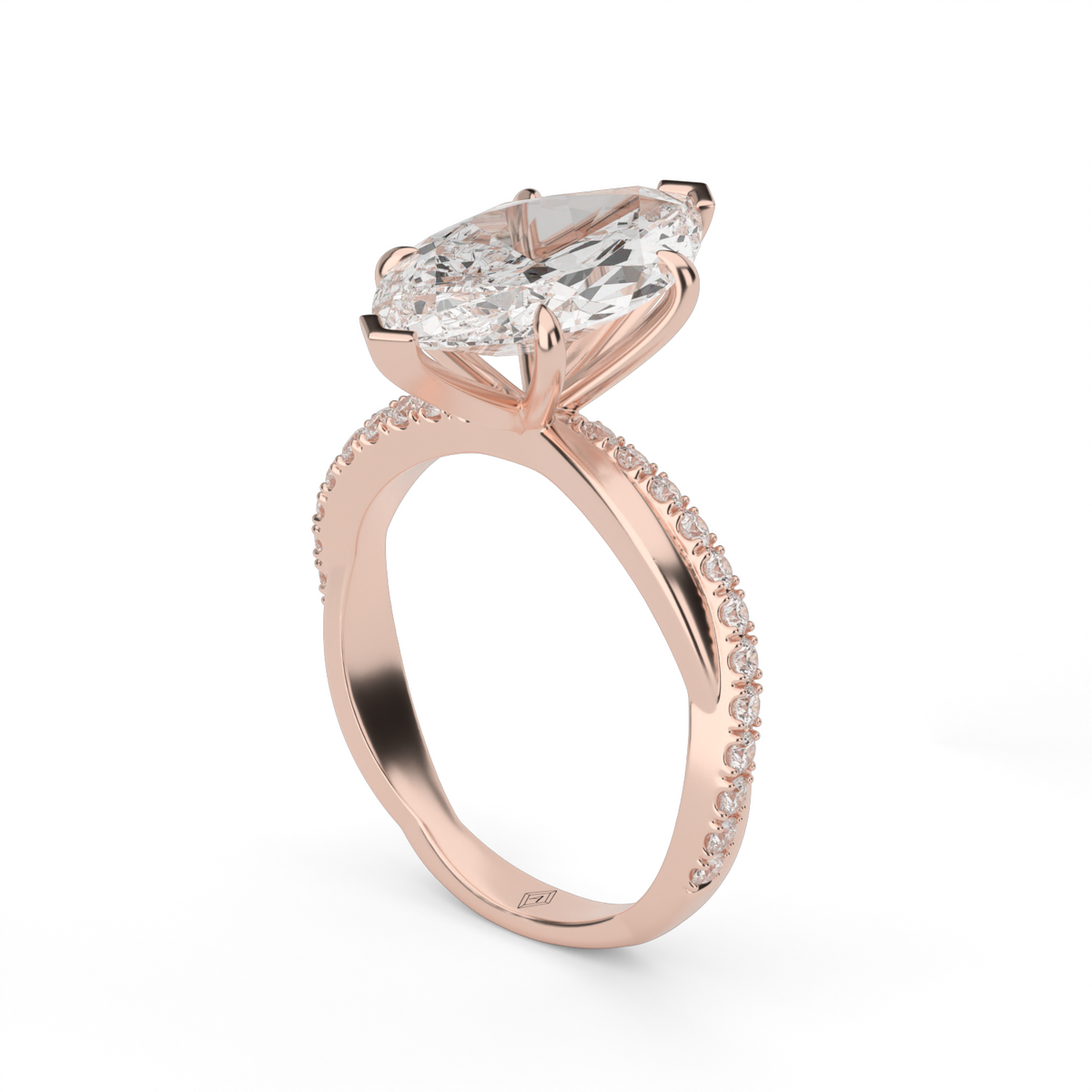 Pavé Shank Engagement Ring — 14K Rose Gold / Marquise / Lab Diamond (image)