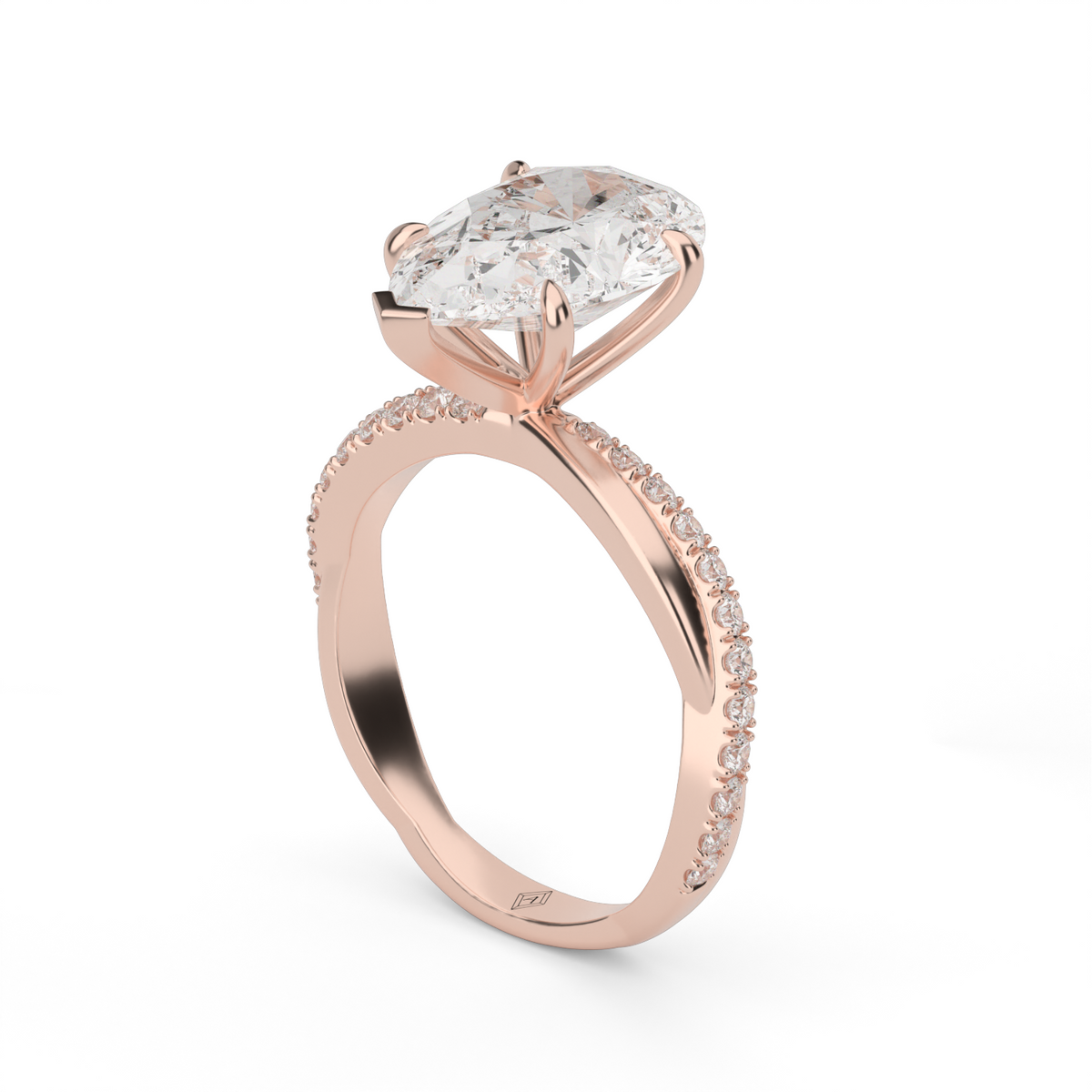 Pavé Shank Engagement Ring — 14K Rose Gold / Pear / Lab Diamond (image)