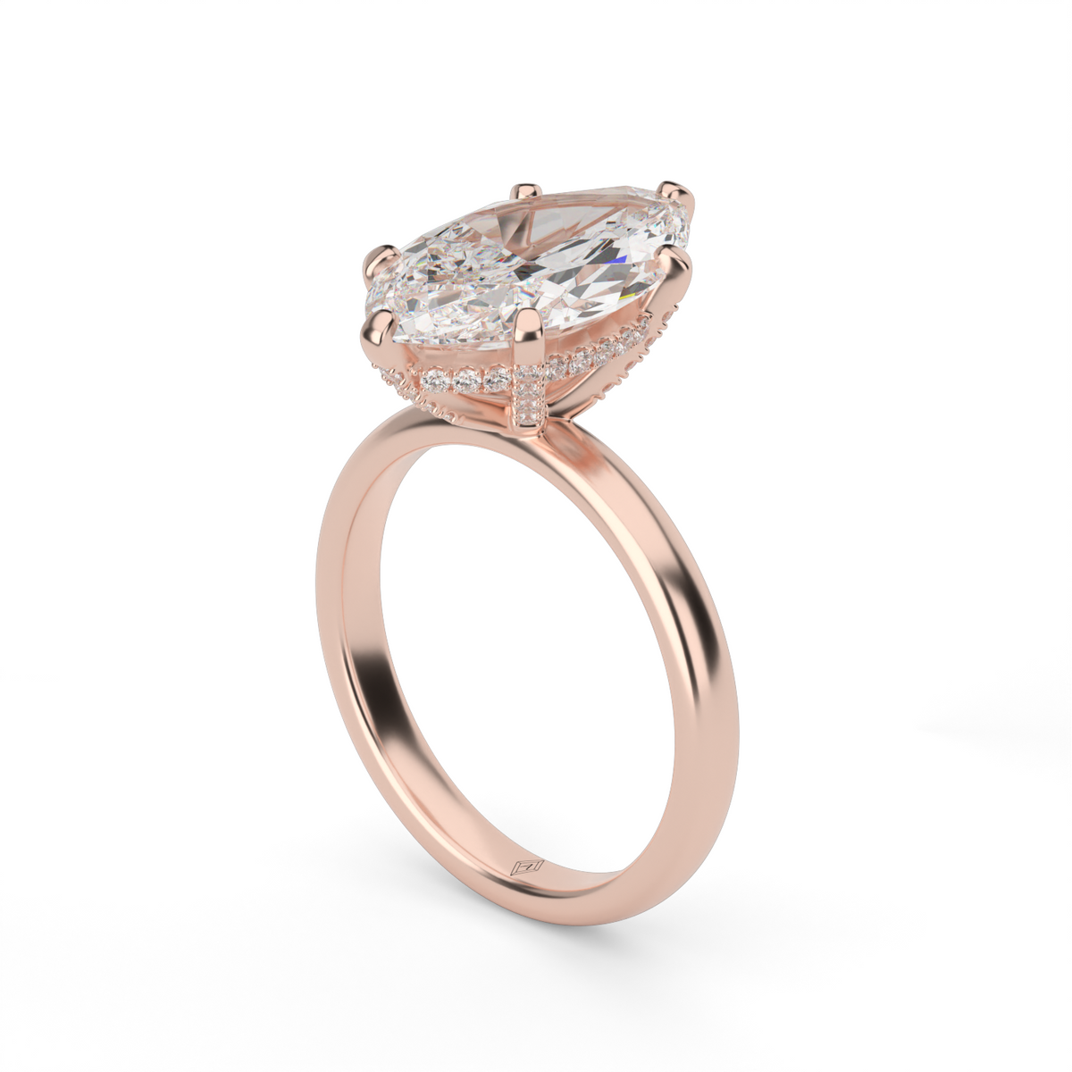 Solitaire Engagement Ring With Hidden Halo — 14K Rose Gold / Marquise / Lab Diamond (image)