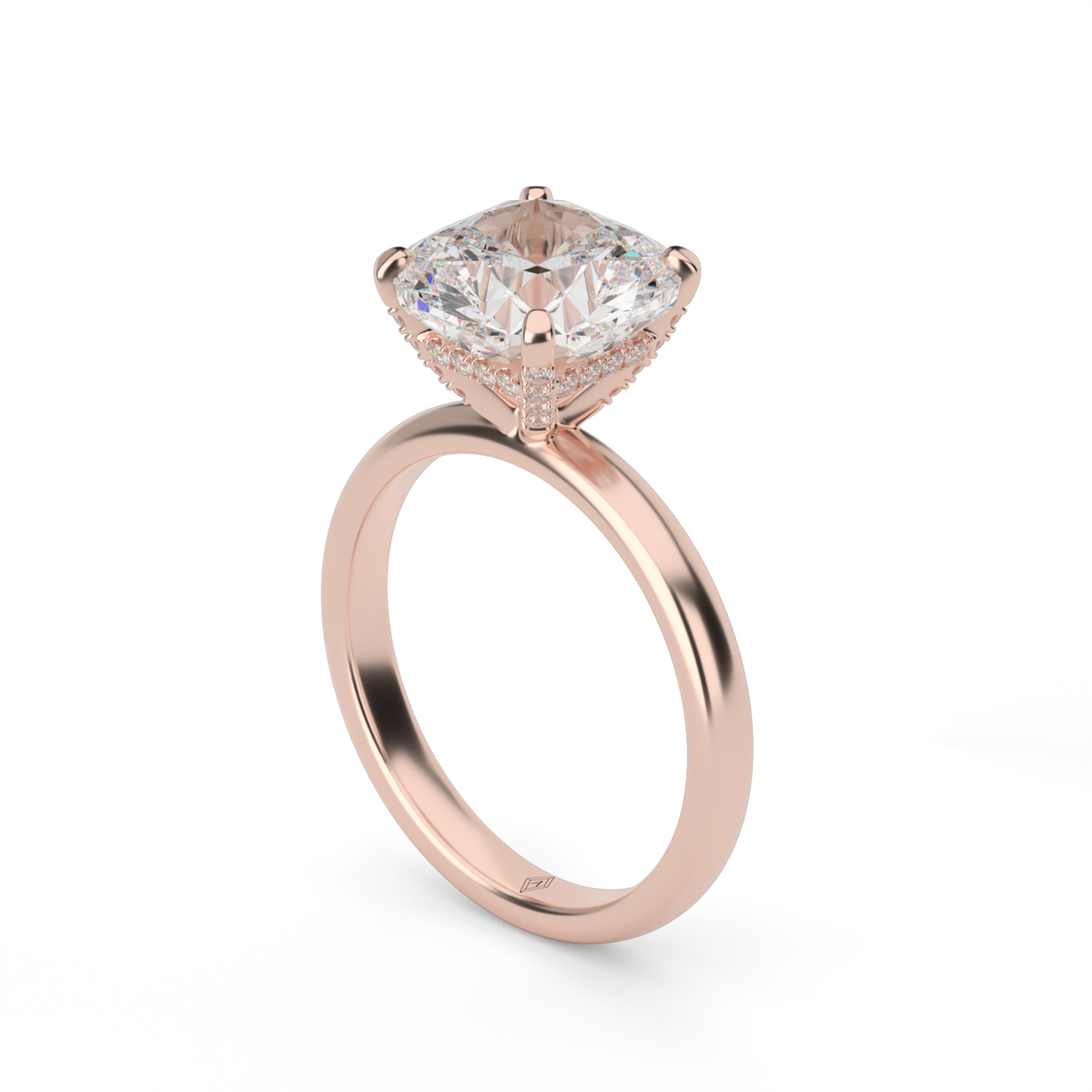 Solitaire Engagement Ring With Hidden Halo — 14K Rose Gold / Cushion / Lab Diamond (image)