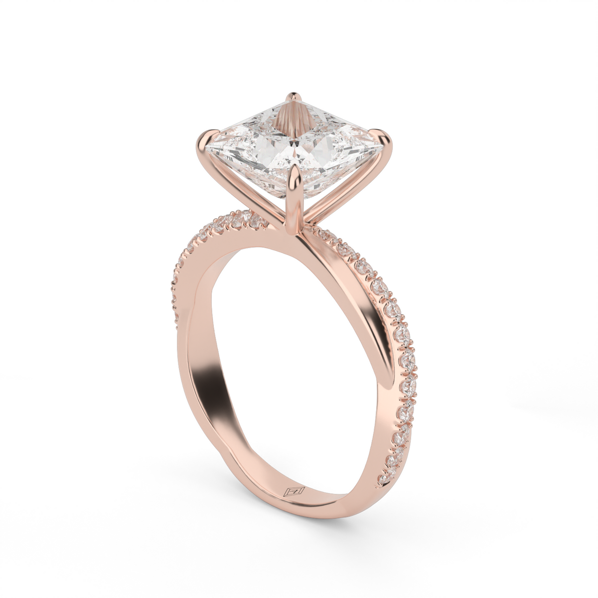 Pavé Shank Engagement Ring — 14K Rose Gold / Princess / Lab Diamond (image)