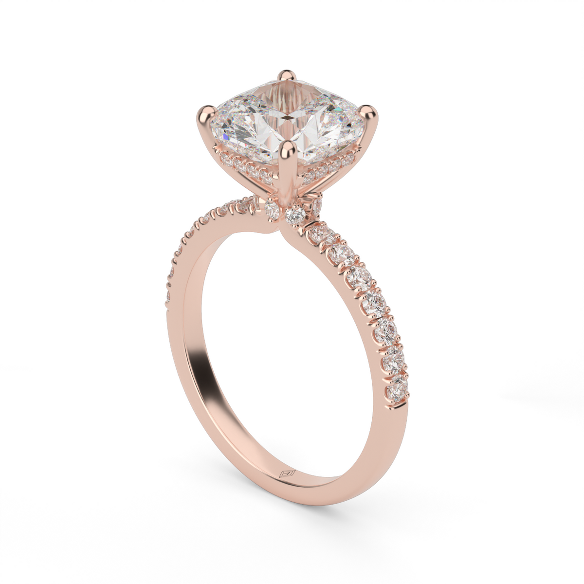 Crown Pavé Hidden Halo Engagement Ring — 14K Rose Gold / Cushion / Lab Diamond (image)