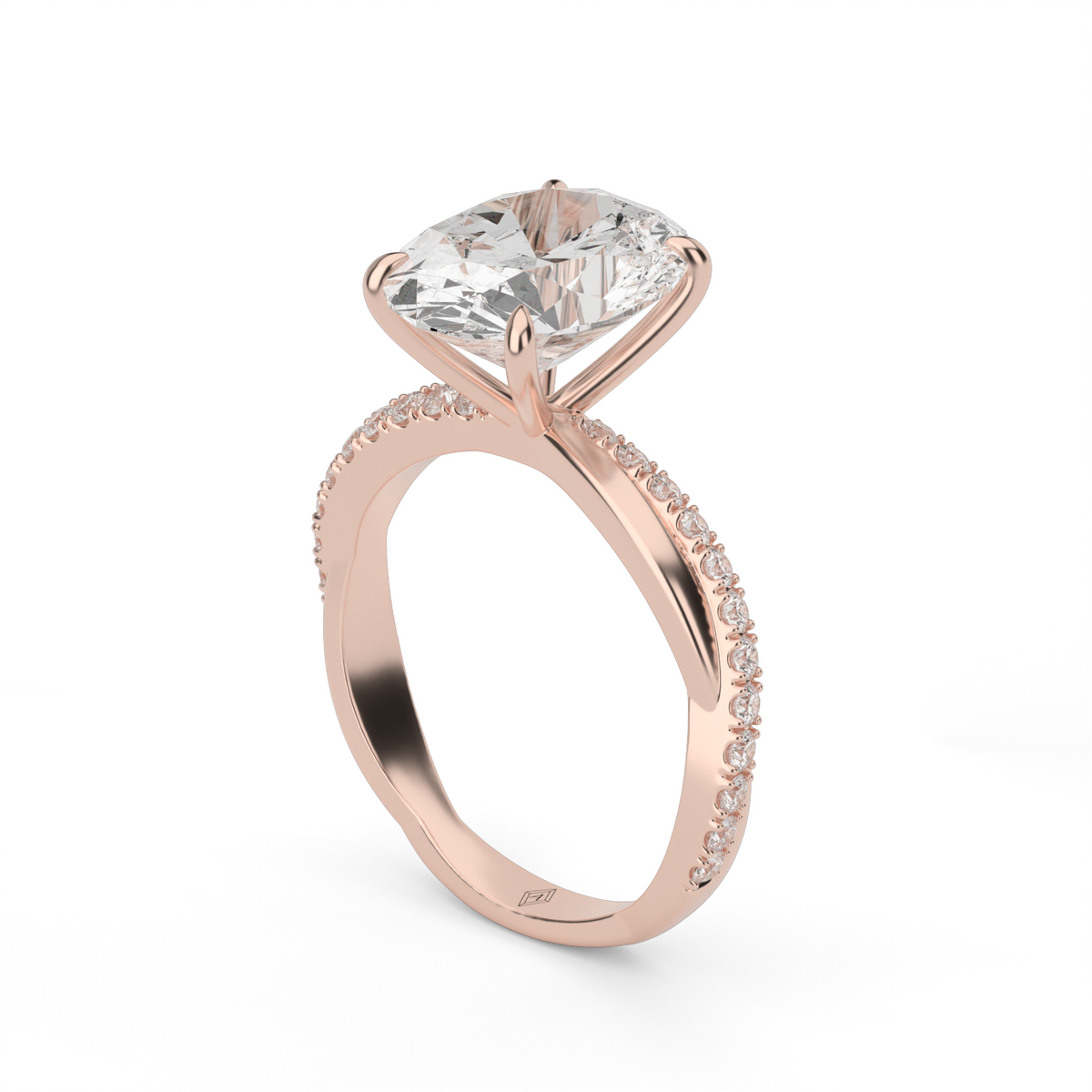 Pavé Shank Engagement Ring — 14K Rose Gold / Oval / Lab Diamond (image)