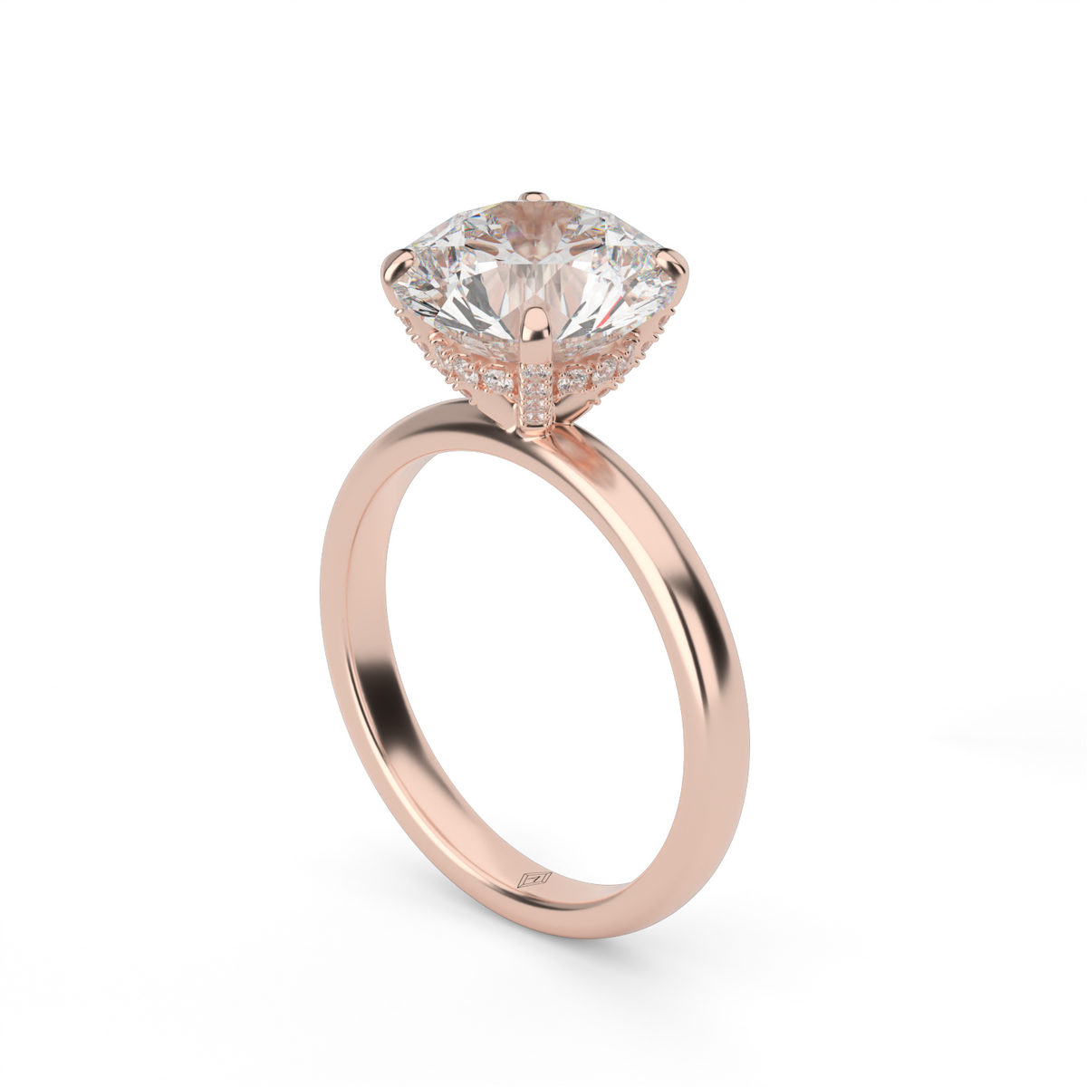 Solitaire Engagement Ring With Hidden Halo — 14K Rose Gold / Round / Lab Diamond (image)