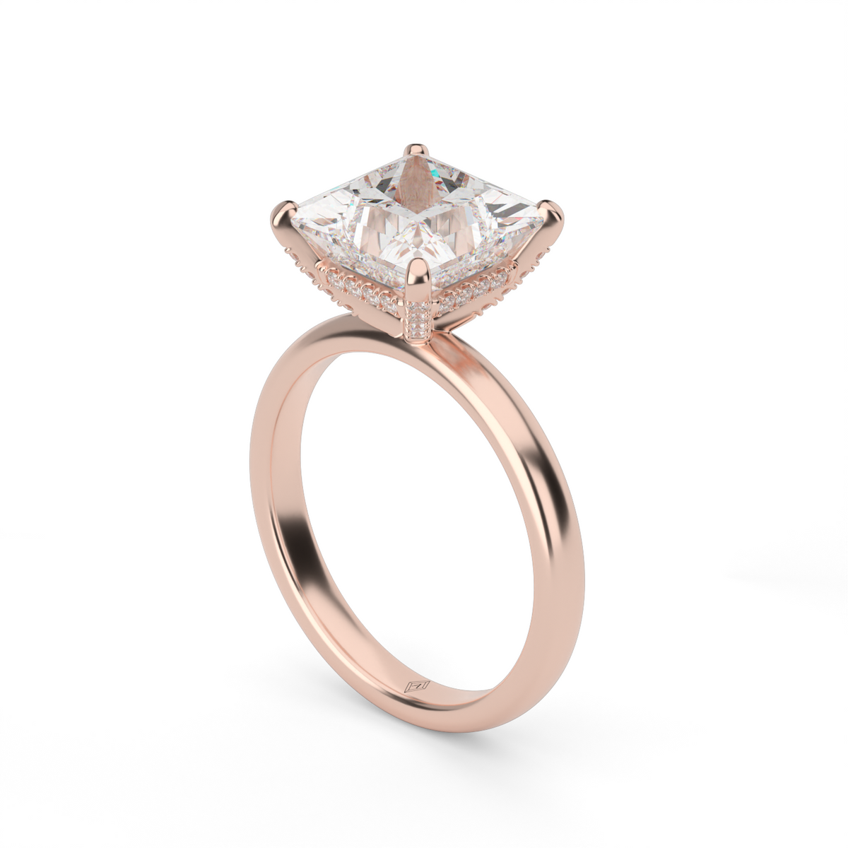 Solitaire Engagement Ring With Hidden Halo — 14K Rose Gold / Princess / Lab Diamond (image)