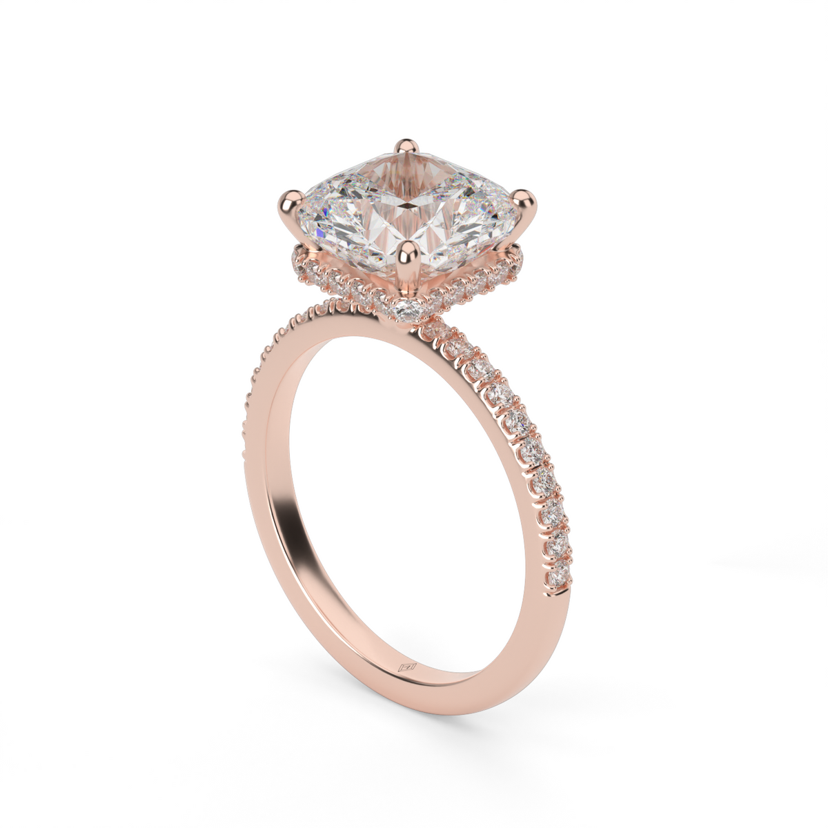 Hidden Halo Pavé Engagement Ring — 14K Rose Gold / Cushion / Lab Diamond (image)