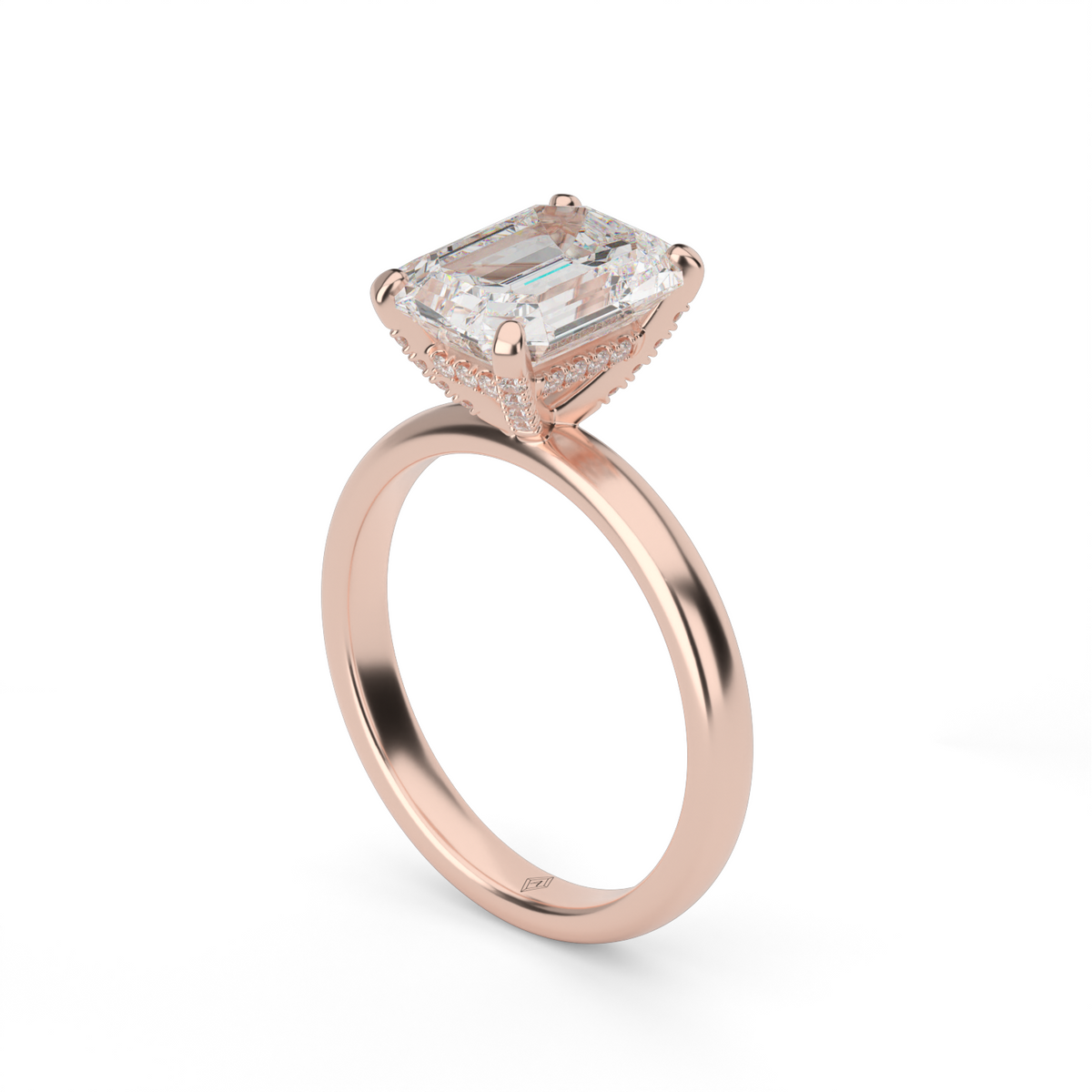 Solitaire Engagement Ring With Hidden Halo — 14K Rose Gold / Emerald / Lab Diamond (image)