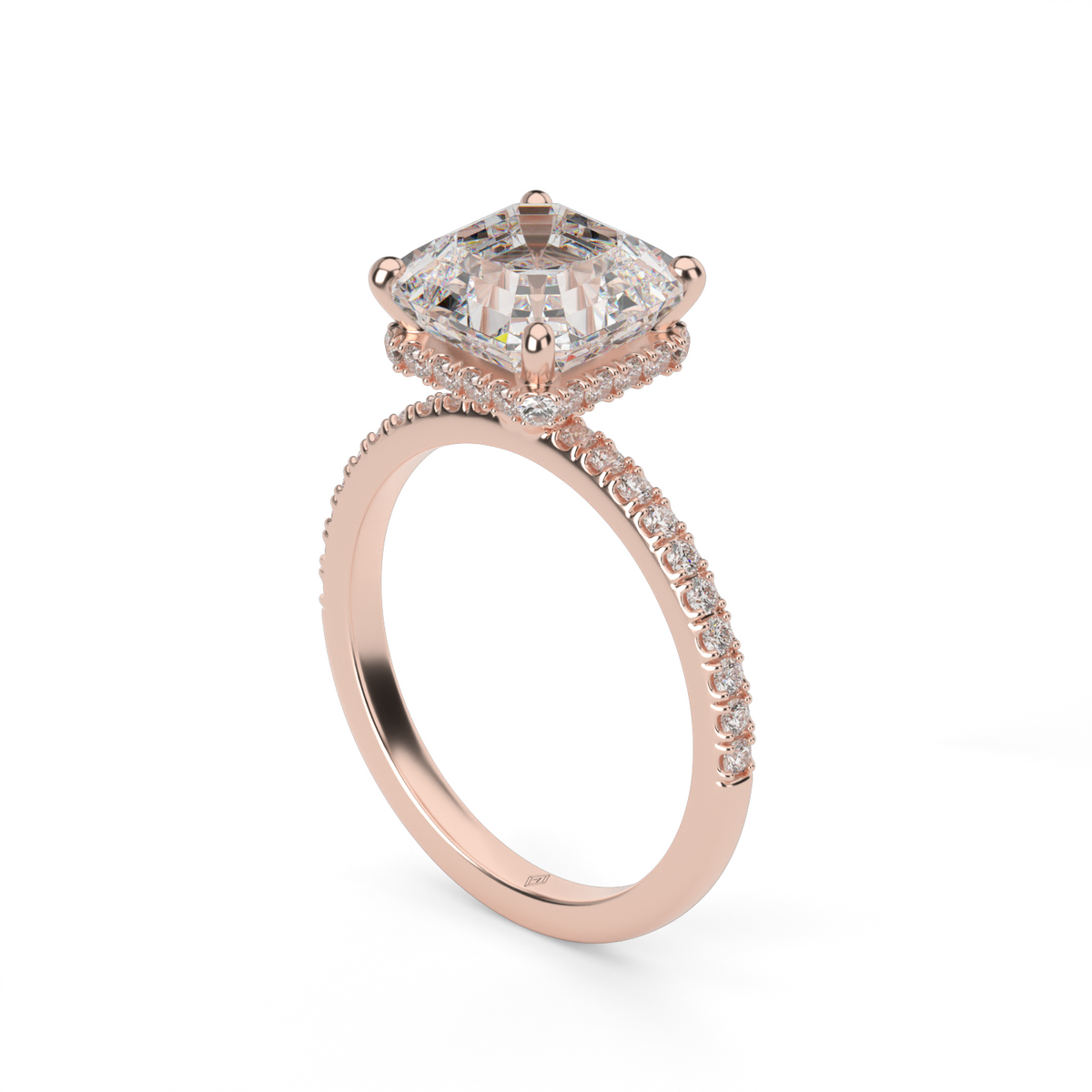 Hidden Halo Pavé Engagement Ring — 14K Rose Gold / Asscher / Lab Diamond (image)