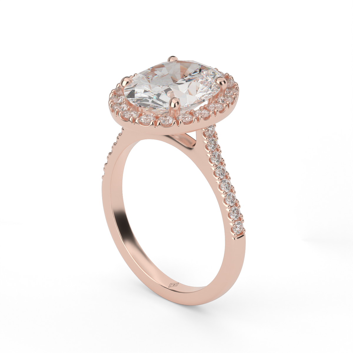 Pavé Halo and Shank Diamond Engagement Ring — 14K Rose Gold / Oval / Lab Diamond (image)