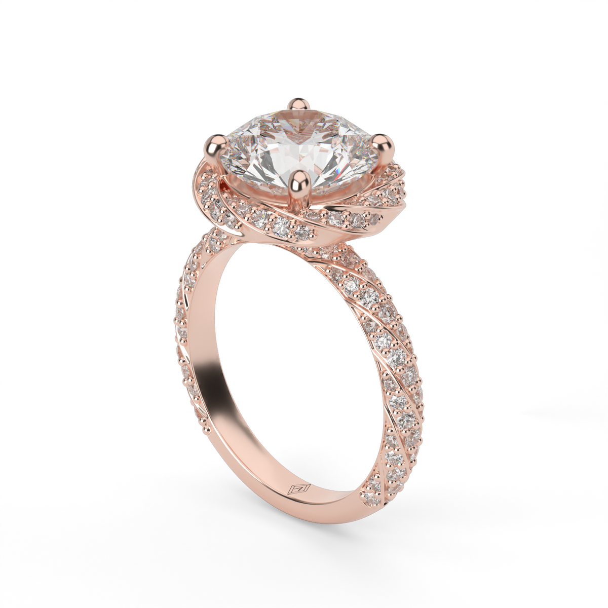 Twisted Pavé Halo Engagement Ring — 14K Rose Gold / Round / Lab Diamond (image)