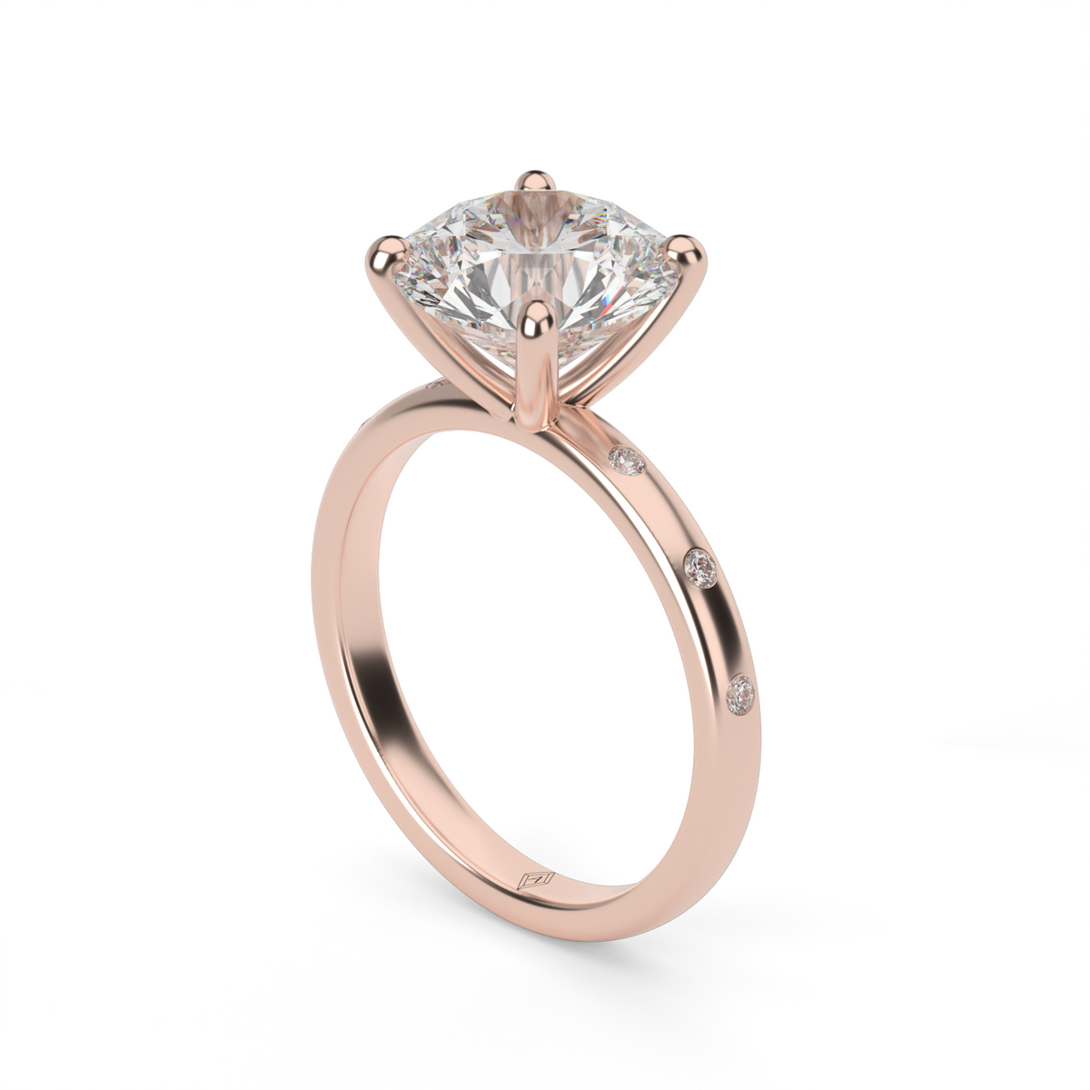 Modern Burnish-set Diamond Engagement Ring — 14K Rose Gold / Round / Lab Diamond (image)