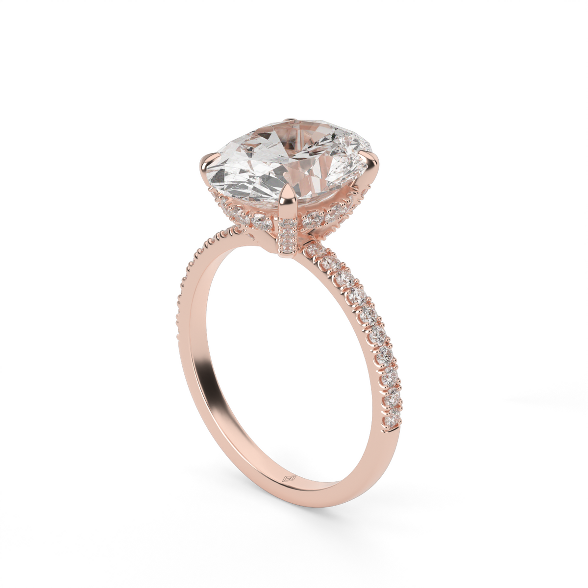 Petite Pavé Crown Diamond Engagement Ring — 14K Rose Gold / Oval / Lab Diamond (image)