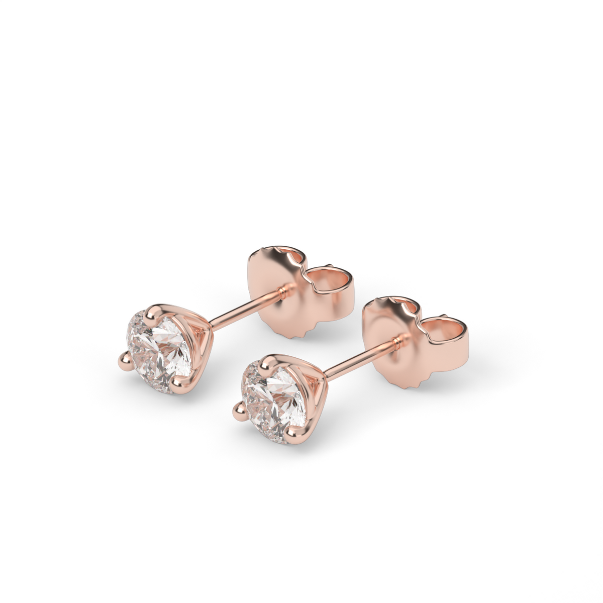 Three Prong Martini Diamond Stud Earrings — 14K Rose Gold / Lab Diamond (image)