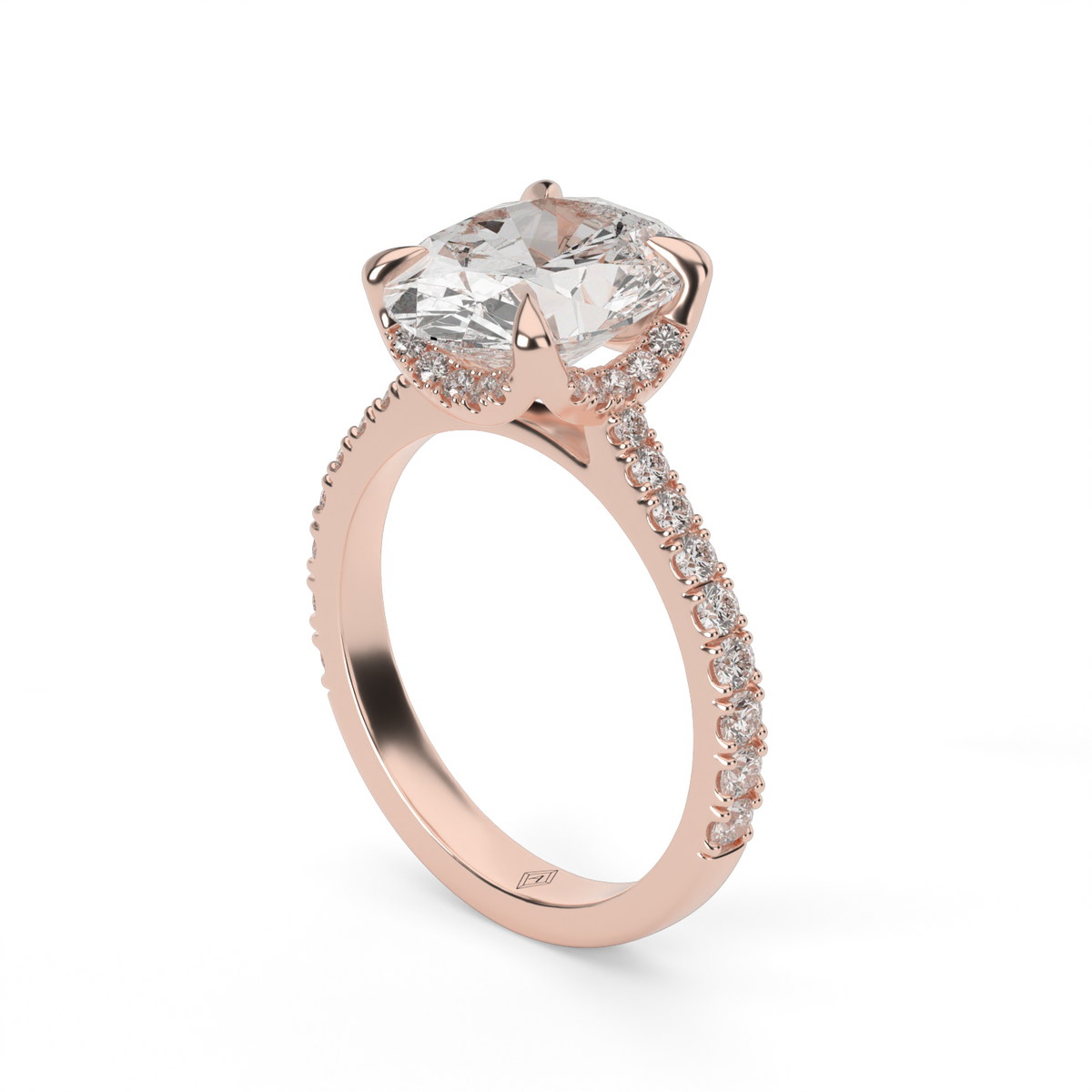 Hidden Halo Crown Engagement Ring — 14K Rose Gold / Oval / Lab Diamond (image)