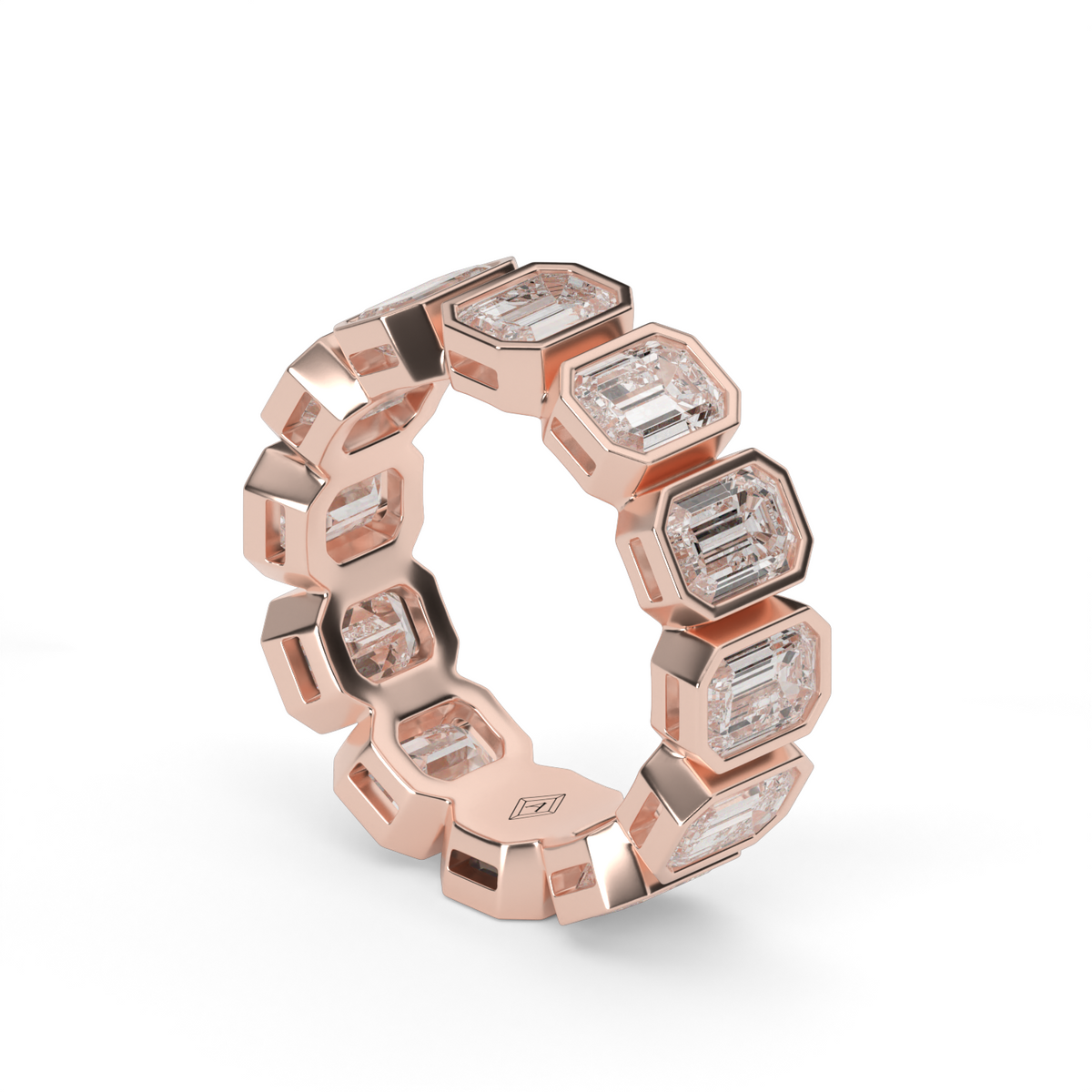 Emerald Cut Bezel Eternity Ring — 14K Rose Gold / 6 / Lab Diamond (image)