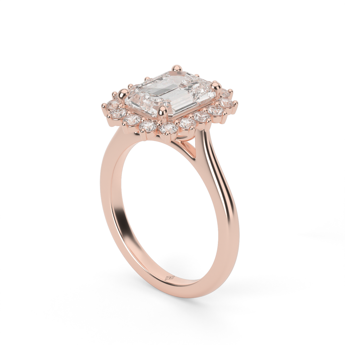 Flower Engagement Ring — 14K Rose Gold / Emerald / Lab Diamond (image)