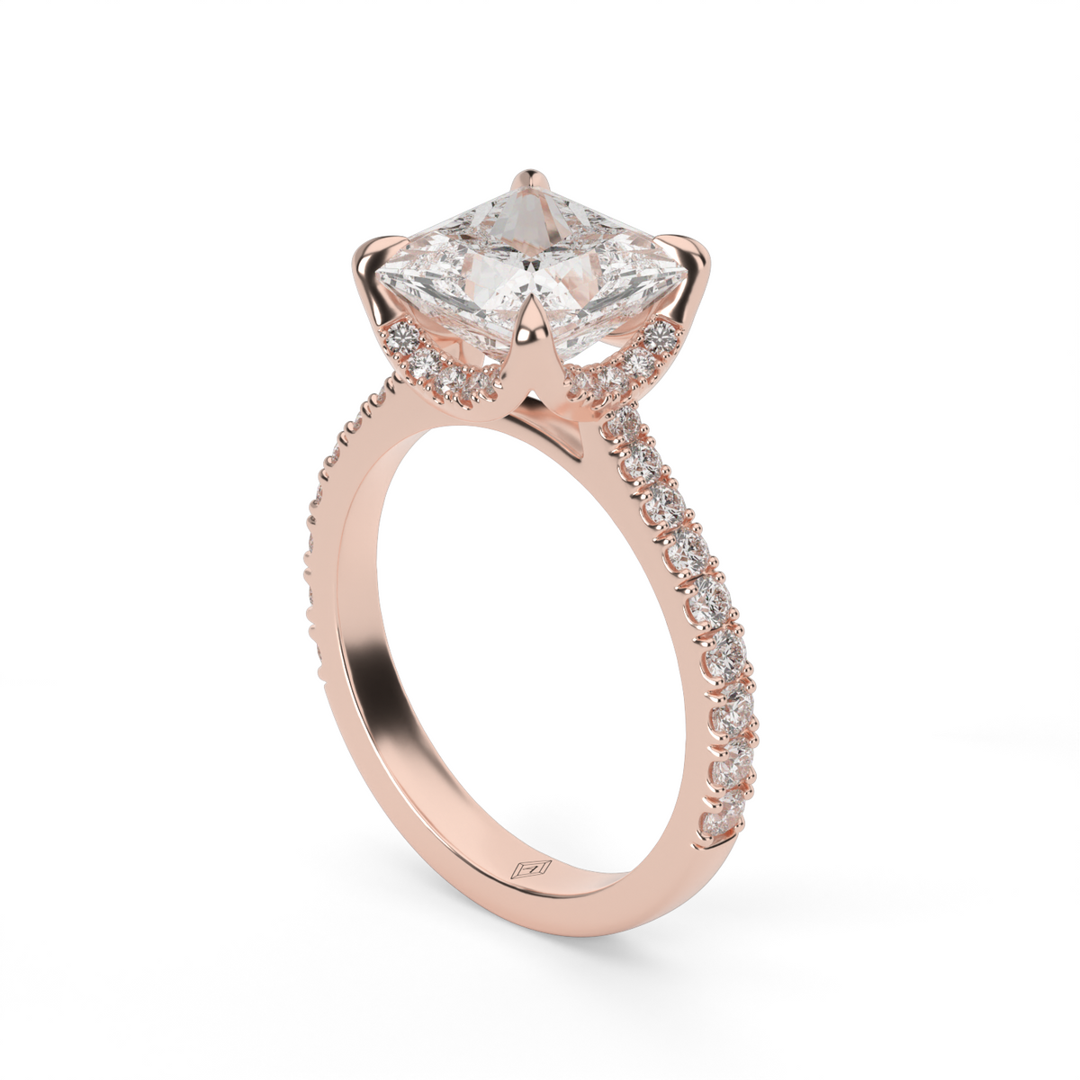 Hidden Halo Crown Engagement Ring — 14K Rose Gold / Princess / Lab Diamond (image)