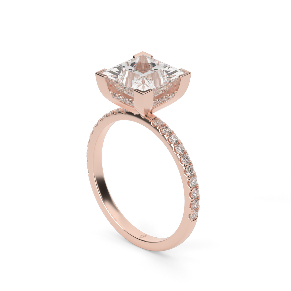 Pavé  Hidden Halo Engagement Ring — 14K Rose Gold / Princess / Lab Diamond (image)