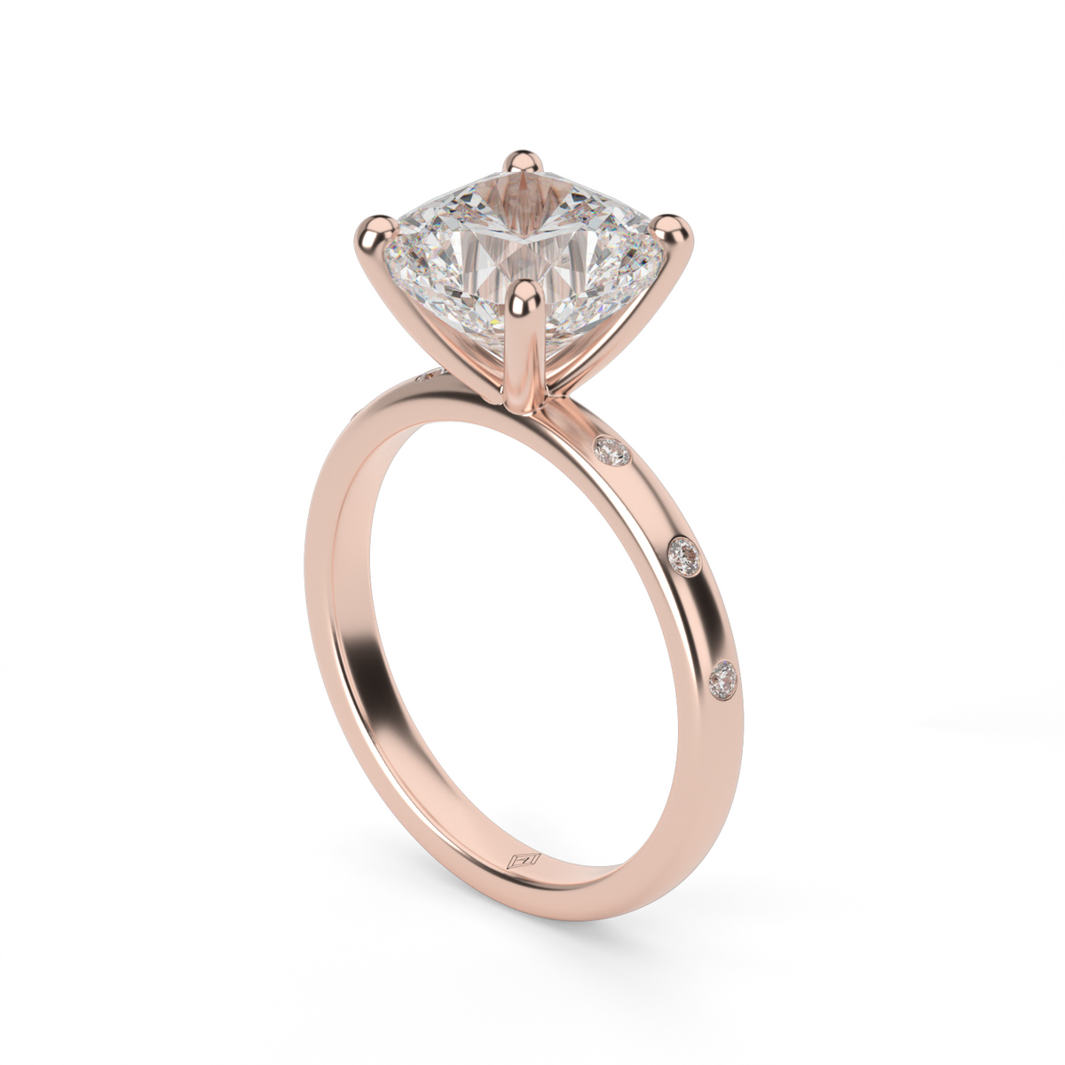 Modern Burnish-set Diamond Engagement Ring — 14K Rose Gold / Cushion / Lab Diamond (image)
