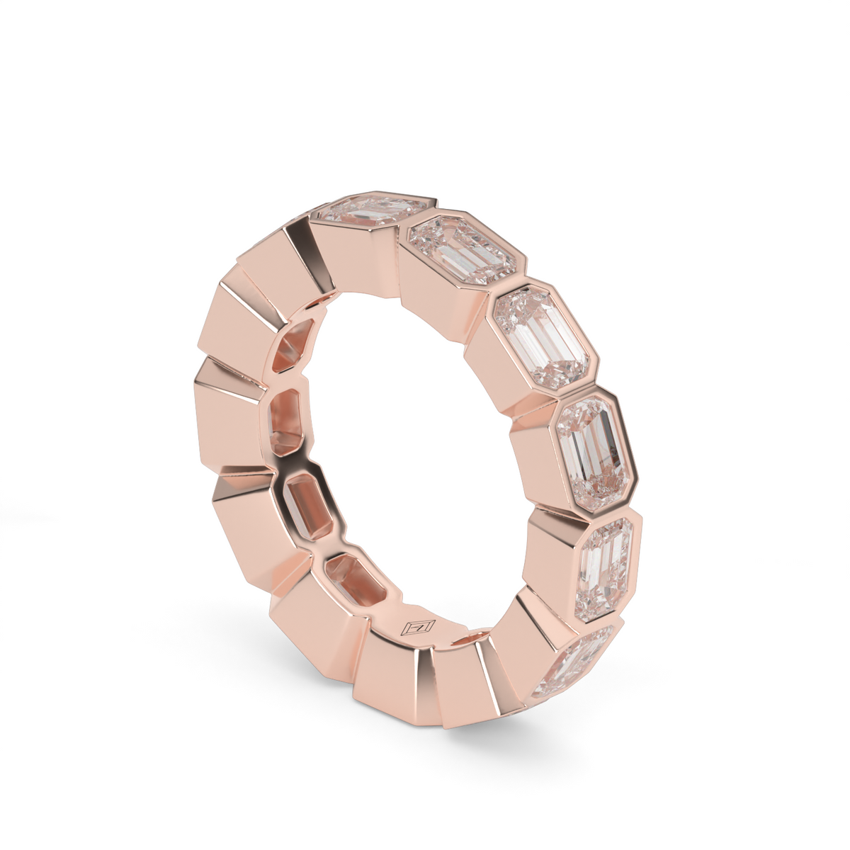 East-West Bezel Emerald Cut Eternity Ring — 14K Rose Gold / 4 / Lab Diamond (image)