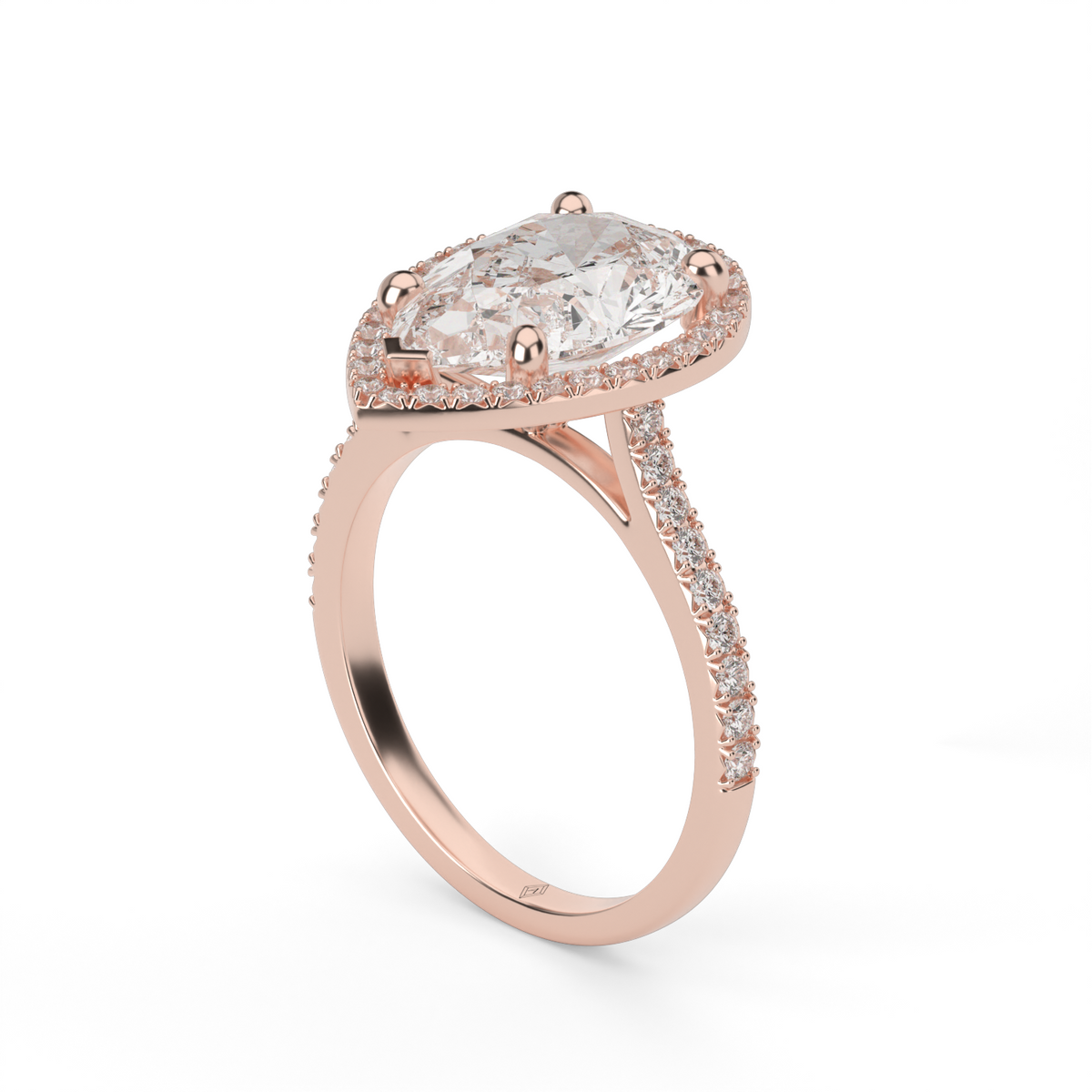 Halo Cushion Head  Pavé Engagement Ring — 14K Rose Gold / Pear / Lab Diamond (image)
