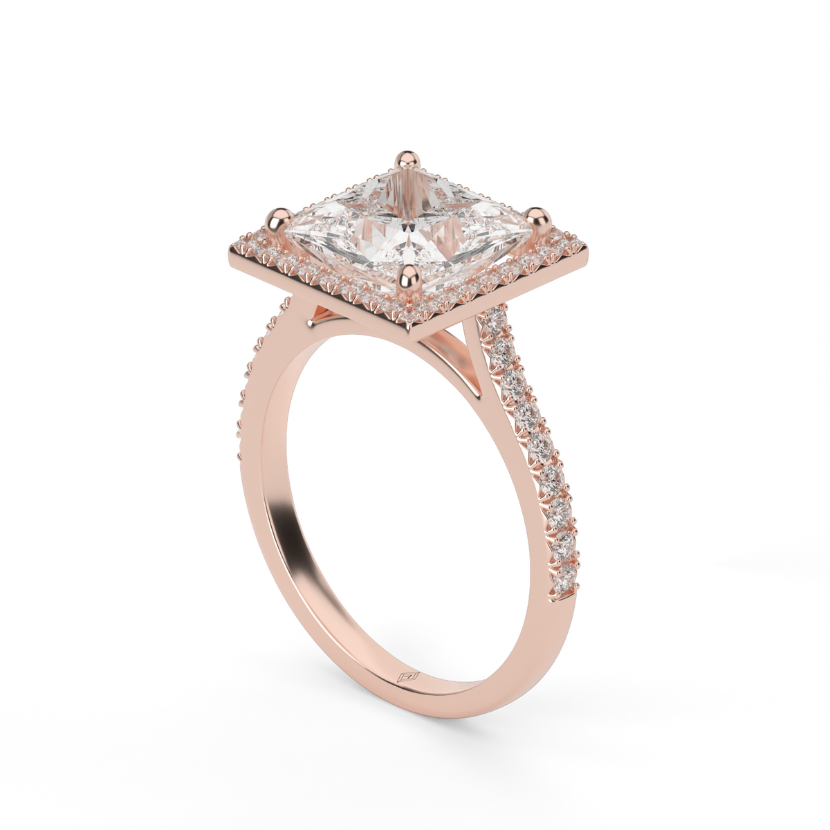 Halo Cushion Head  Pavé Engagement Ring — 14K Rose Gold / Princess / Lab Diamond (image)