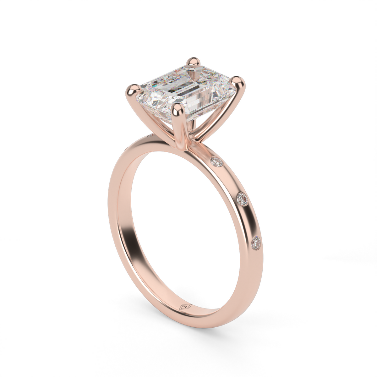 Modern Burnish-set Diamond Engagement Ring — 14K Rose Gold / Emerald / Lab Diamond (image)