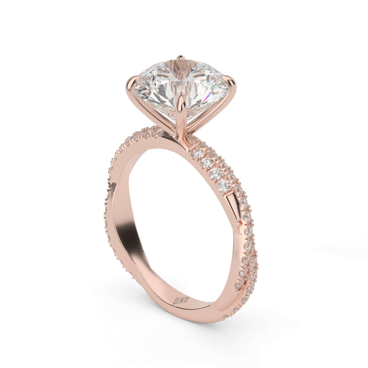 Pavé Twist Diamond Engagement Ring — 14K Rose Gold / Round / Lab Diamond (image)