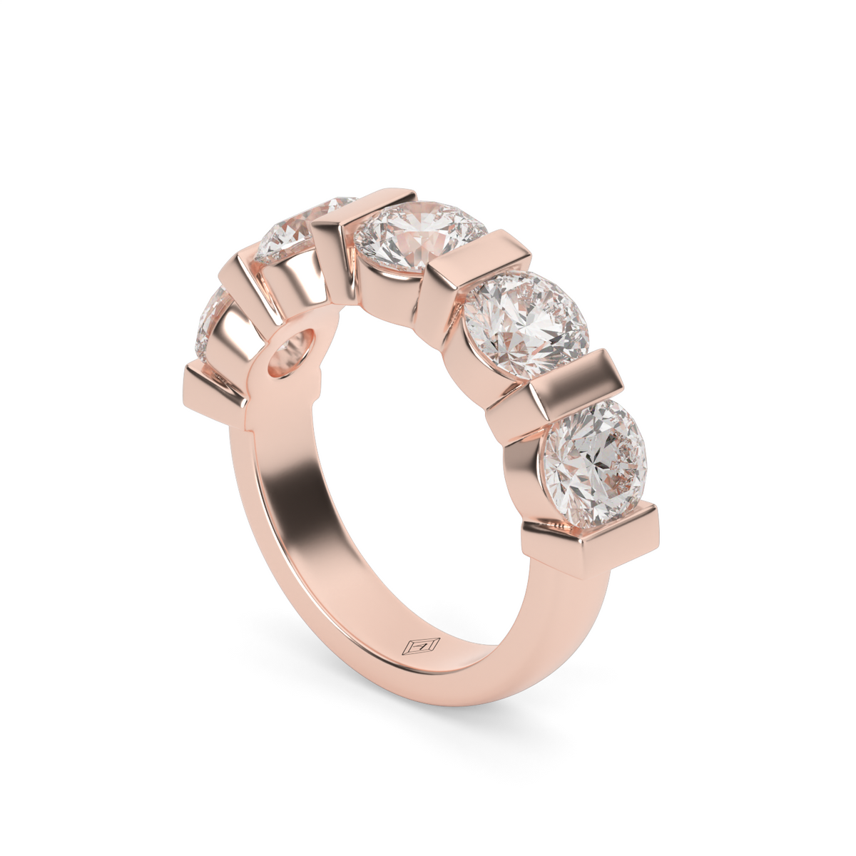 2 Carat Bar Set Channel Round Cut Diamond Anniversary Ring — 14K Rose Gold / Lab Diamond (image)