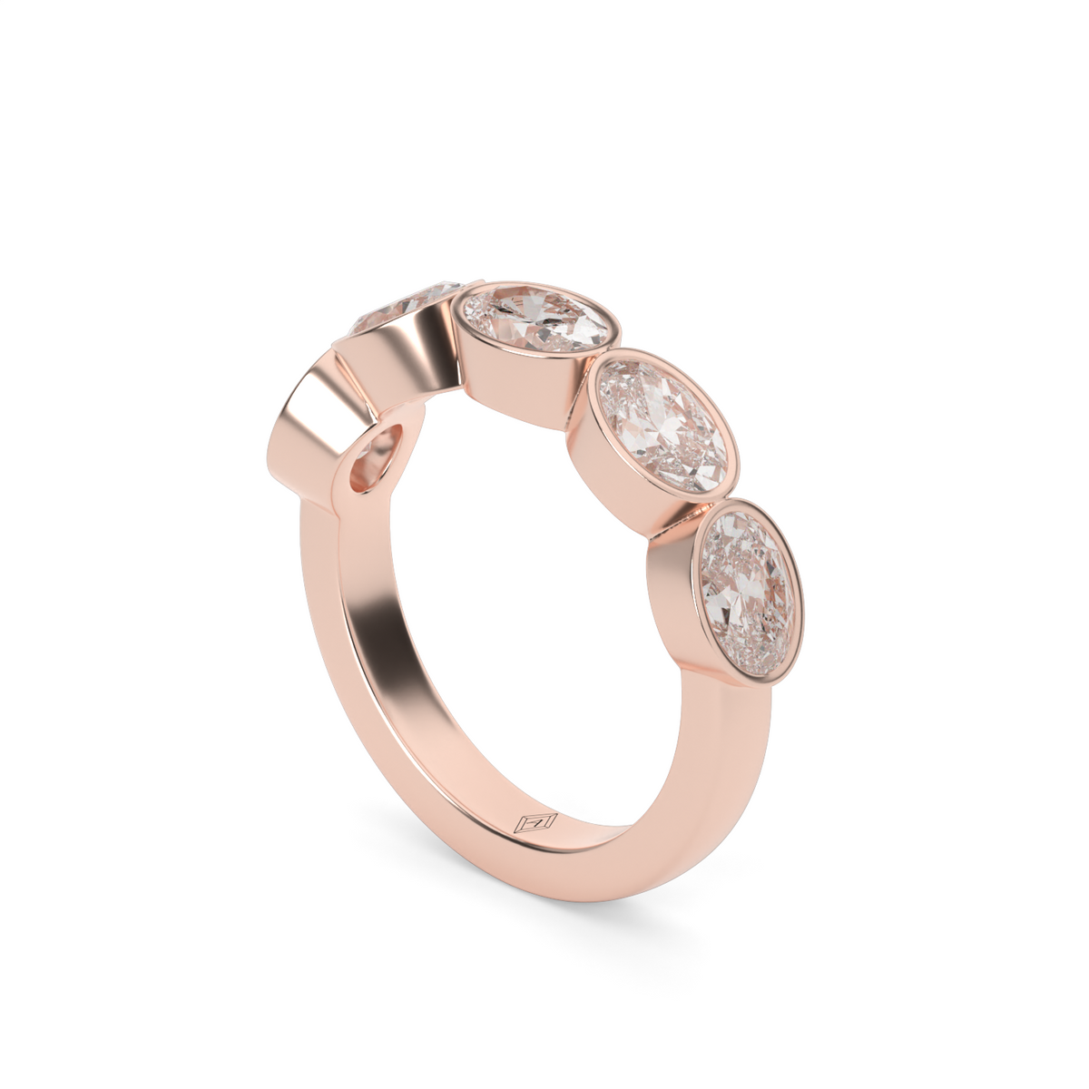 2 Carat East-West Bezel 5-Stone Oval Diamond Anniversary Ring — 14K Rose Gold / Lab Diamond (image)