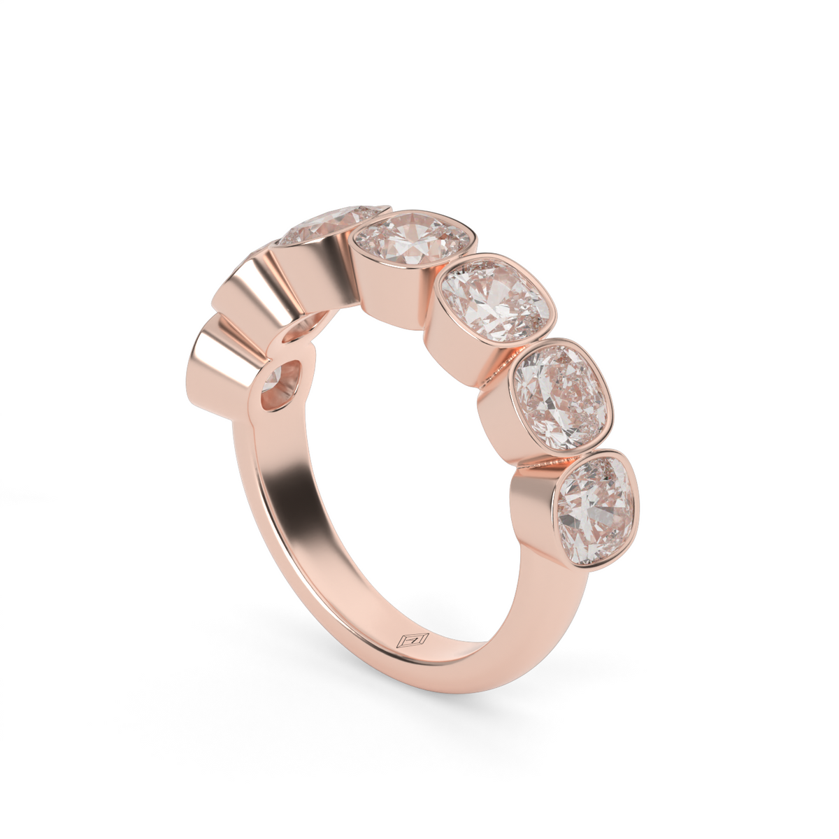 3.5 Carat Seven Stone Bezel Cushion  Anniversary Ring — 14K Rose Gold / Lab Diamond (image)