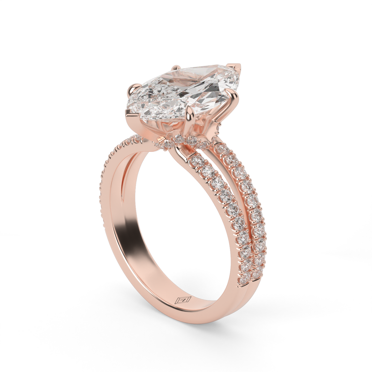 Split Shank   Pavé Engagement Ring — 14K Rose Gold / Marquise / Lab Diamond (image)