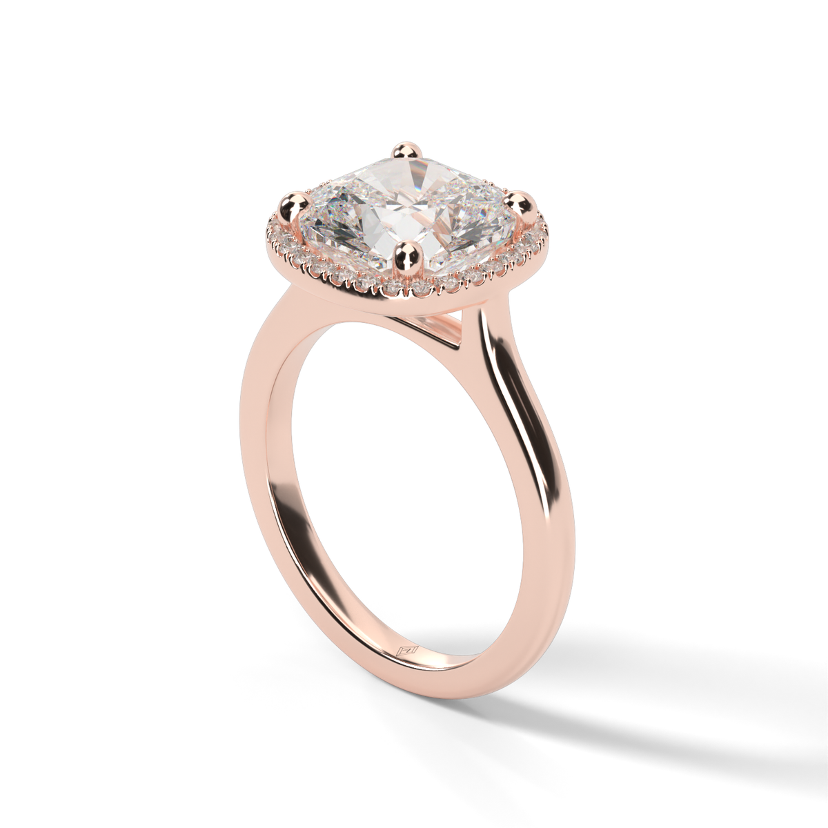 Pavé Halo Solitaire Shank  Engagement Ring — 14K Rose Gold / Cushion / Lab Diamond (image)