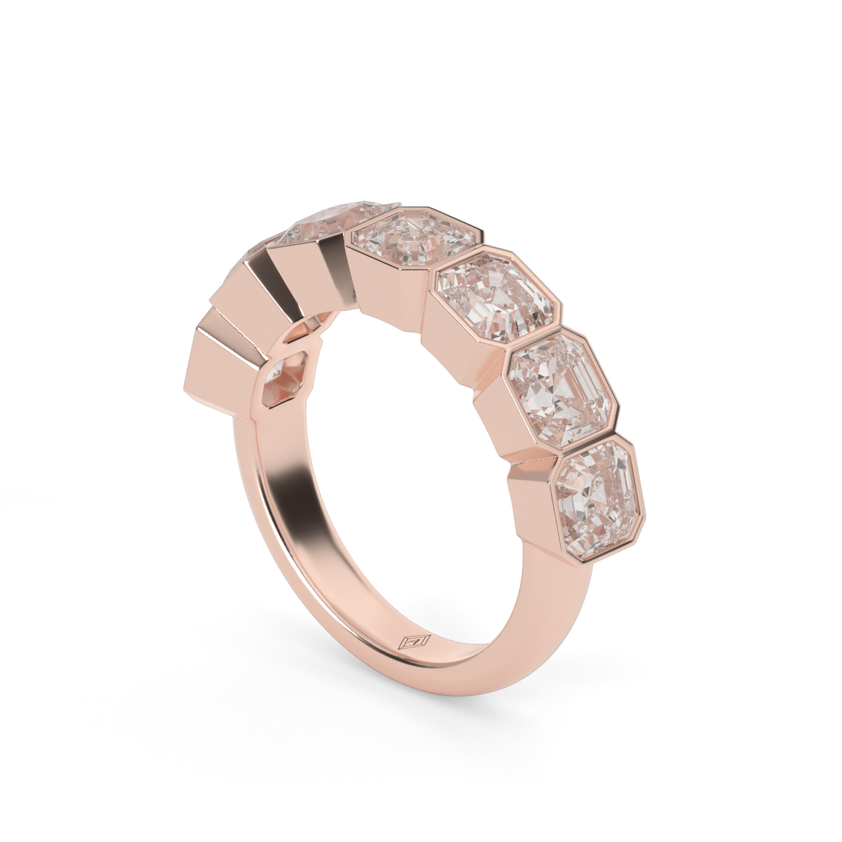 3.5 Carat Seven Stone Bezel Asscher Cut Diamond Anniversary Ring — 14K Rose Gold / Lab Diamond (image)
