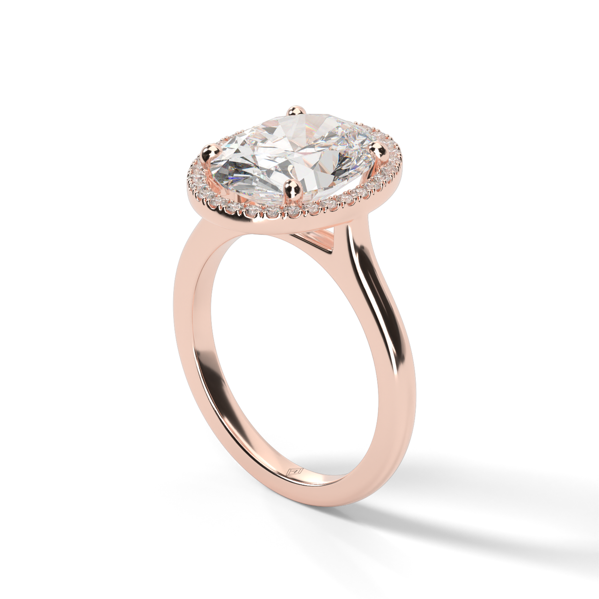 Pavé Halo Solitaire Shank  Engagement Ring — 14K Rose Gold / Oval / Lab Diamond (image)