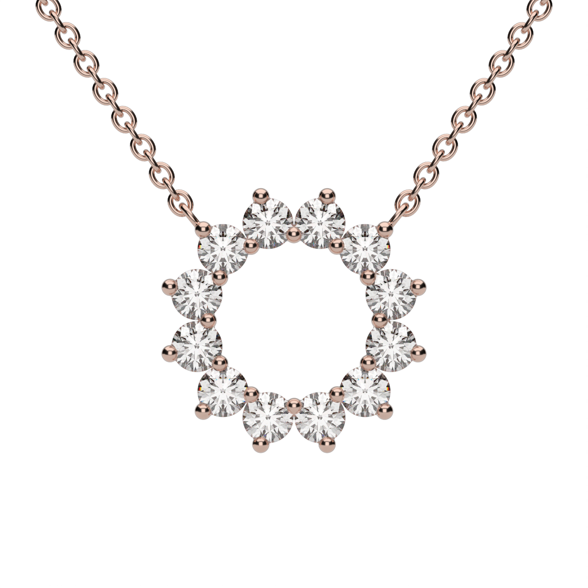 Sunflower Style Round Diamond Pendant — 14K Rose Gold / Lab Diamond (image)