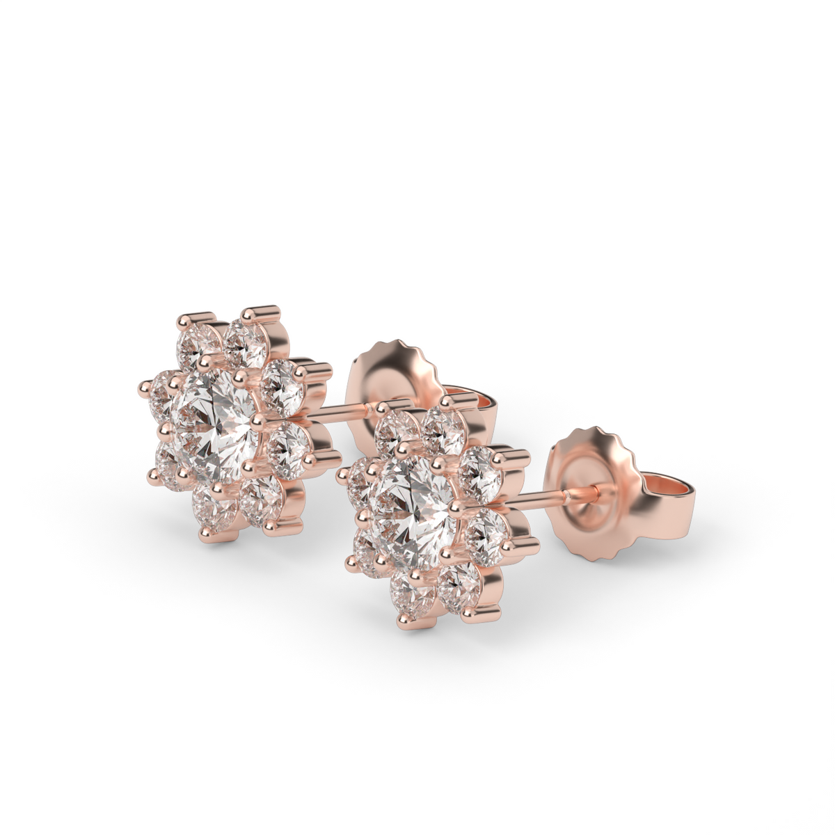 Flower Stud Earrings — 14K Rose Gold / Lab Diamond (image)