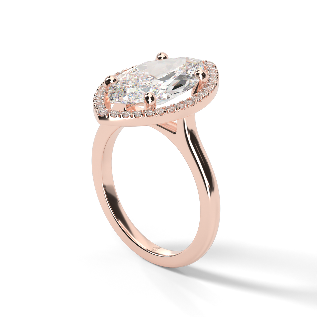 Pavé Halo Solitaire Shank  Engagement Ring — 14K Rose Gold / Marquise / Lab Diamond (image)