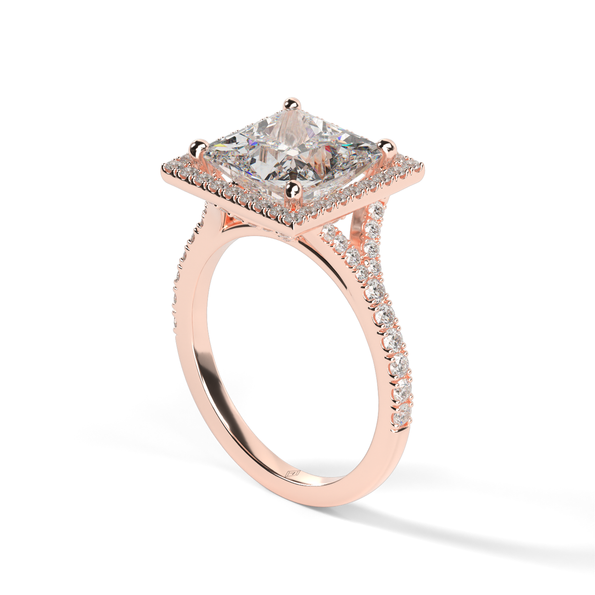 Halo Engagement Ring With Split Shank — 14K Rose Gold / Princess / Lab Diamond (image)