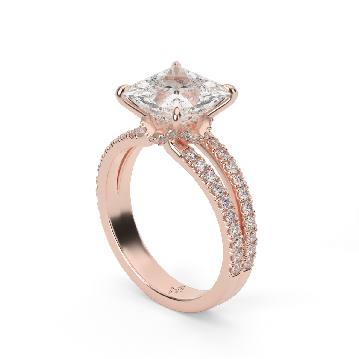 Split Shank   Pavé Engagement Ring — 14K Rose Gold / Princess / Lab Diamond (image)