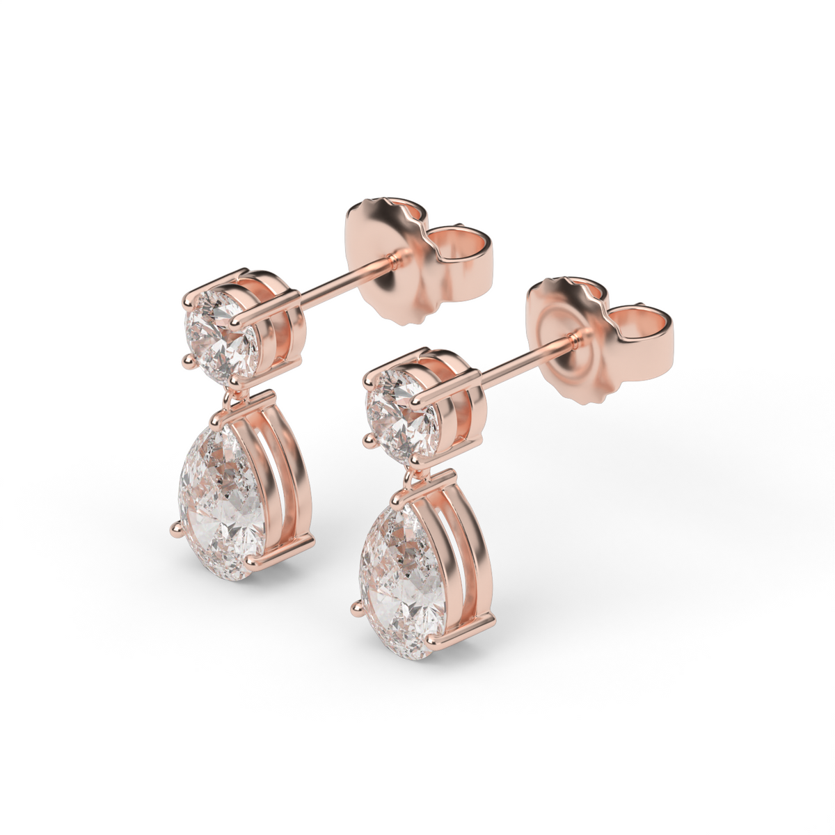 Round and Pear Shape  Diamond Drop Earrings — 14K Rose Gold / Lab Diamond (image)