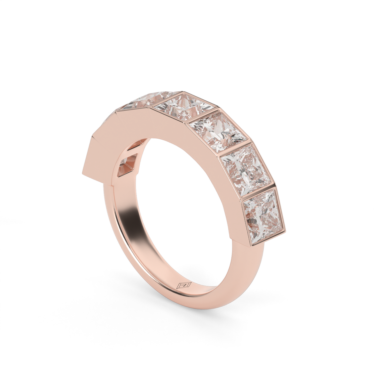 3.5 Carat Seven Stone Bezel Princess Cut  Anniversary Ring — 14K Rose Gold / Lab Diamond (image)